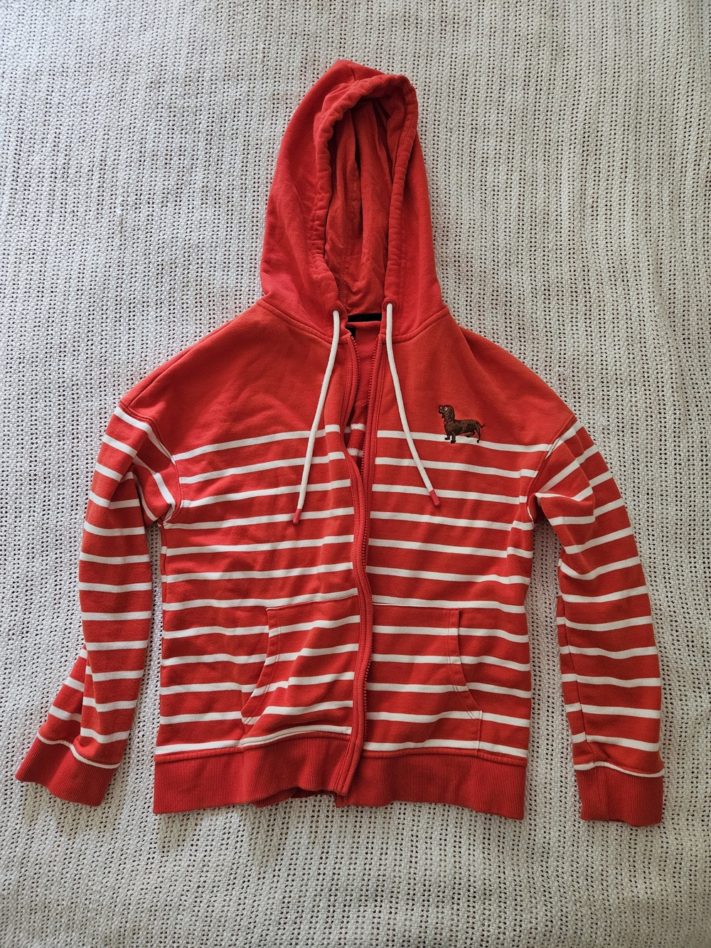 Joules Red and White Striped Hooded Zip Jacket
